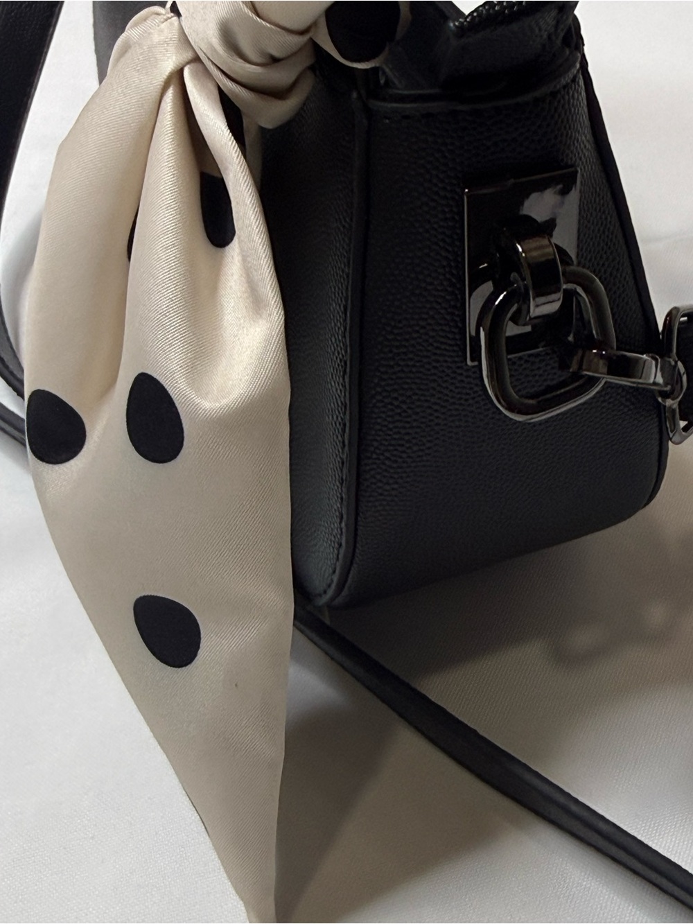 Steve Madden Black Crescent Mini Bag with Polka Dot Scarf - Picture 3 of 7